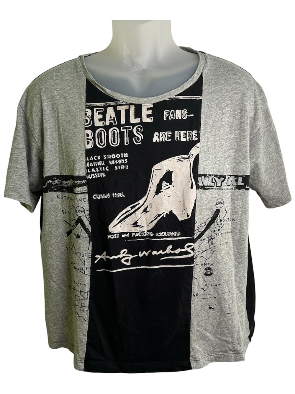 Uniqlo Men’s Short Sleeve Graphic Tee Grey & Black SPRZ NY Andy Warhol Chest 23”